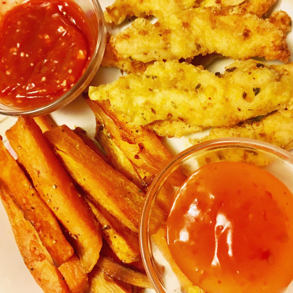 Chicken Fingers with Sweet Potato Fries