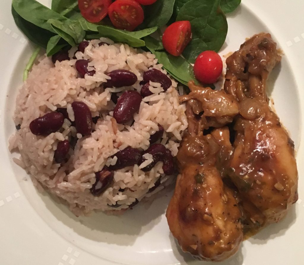 Fricassee Chicken with Rice and Peas - Jamaican Cuisine