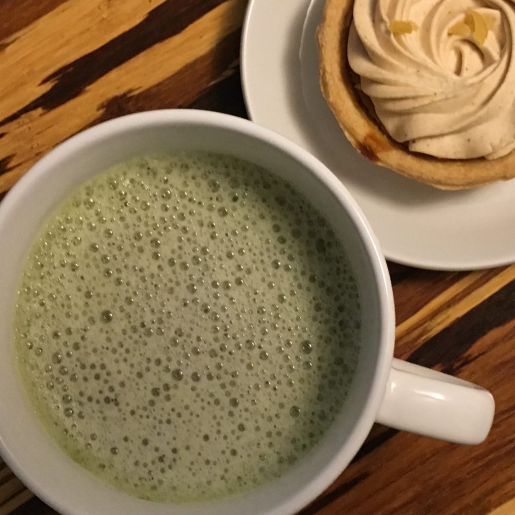 Matcha Tea Latte and Pumpkin Tart