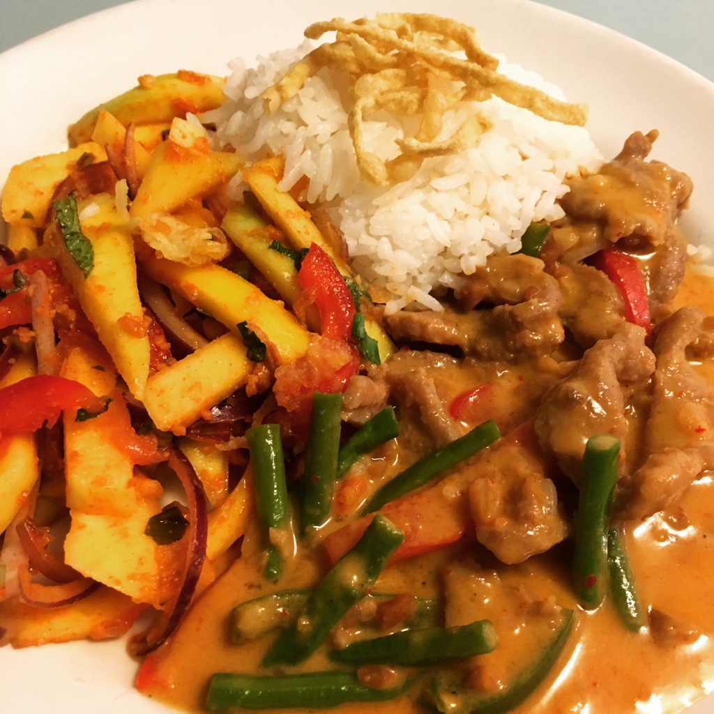 Panaeng Curry with Mango Salad and Coconut Rice